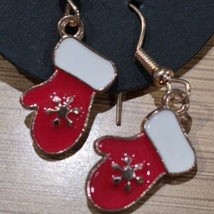 Red and White Mitten Earrings